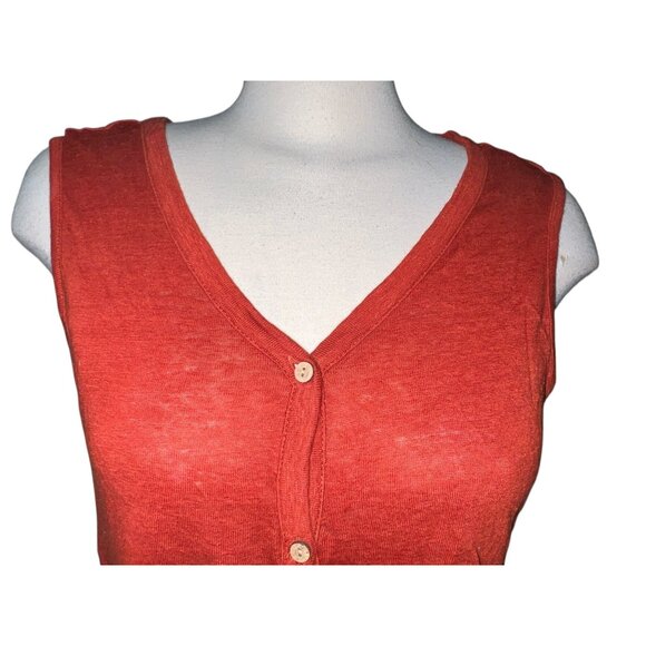Rachel Zoe Tie Hem Sleeveless Linen Button-Front Top Sz Large Womens Orange Casu - Picture 6 of 10